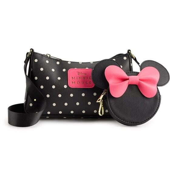 Disney Handbags - Disney Minnie Mouse Polka Dot Shoulder Bag Pink Bow Coin Pouch Set